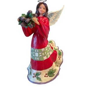 Jim Shore Christmas Angel “Naturally Festive"  with Holly and Pine Cones 9.5”